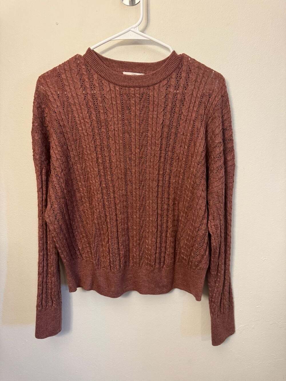 Como Vintage Rust Cable Knit Crewneck Sweater Size Large